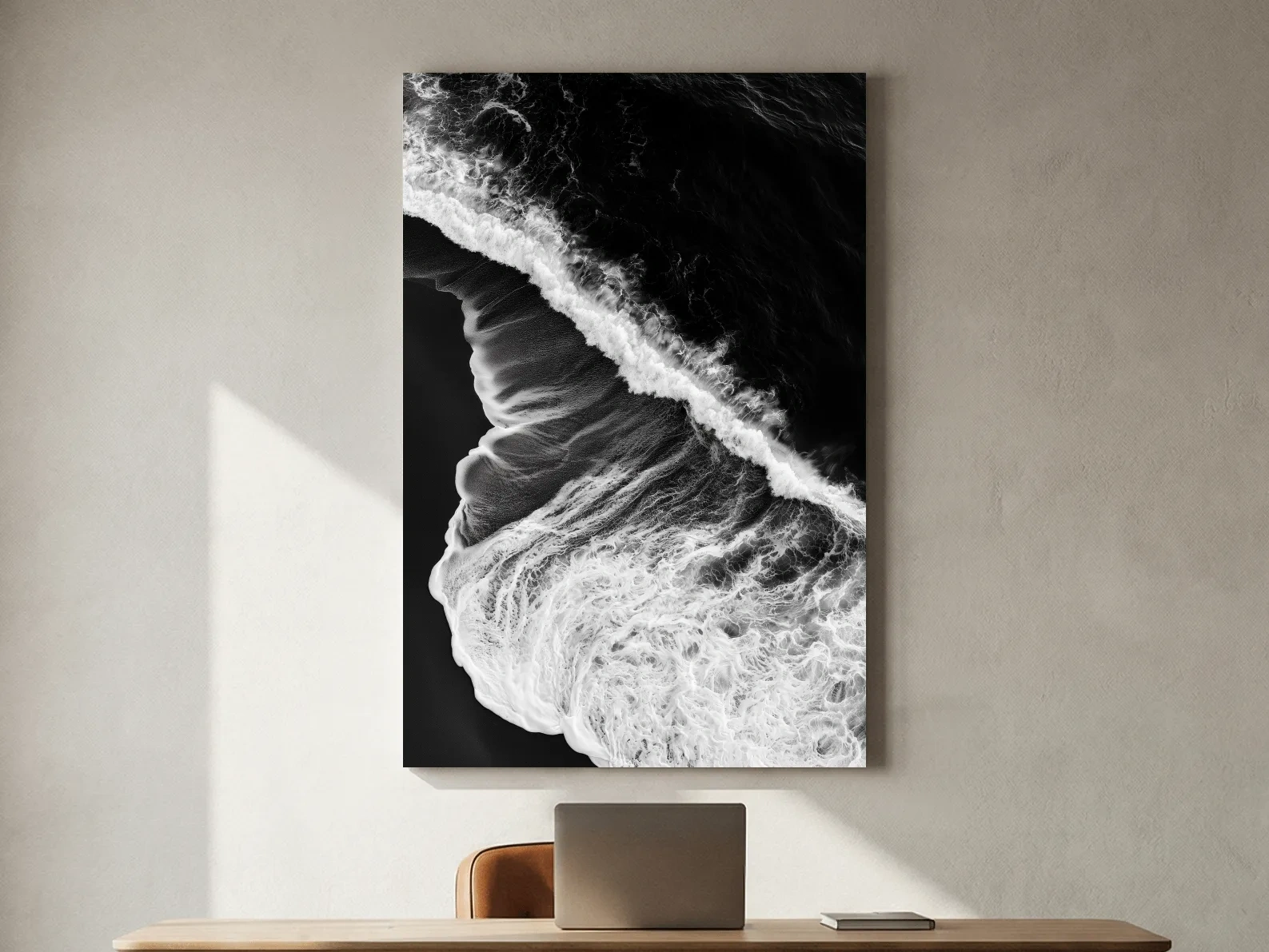Abstract Aerial Crashing Waves - Black And White Photographic Ocean Wall Art