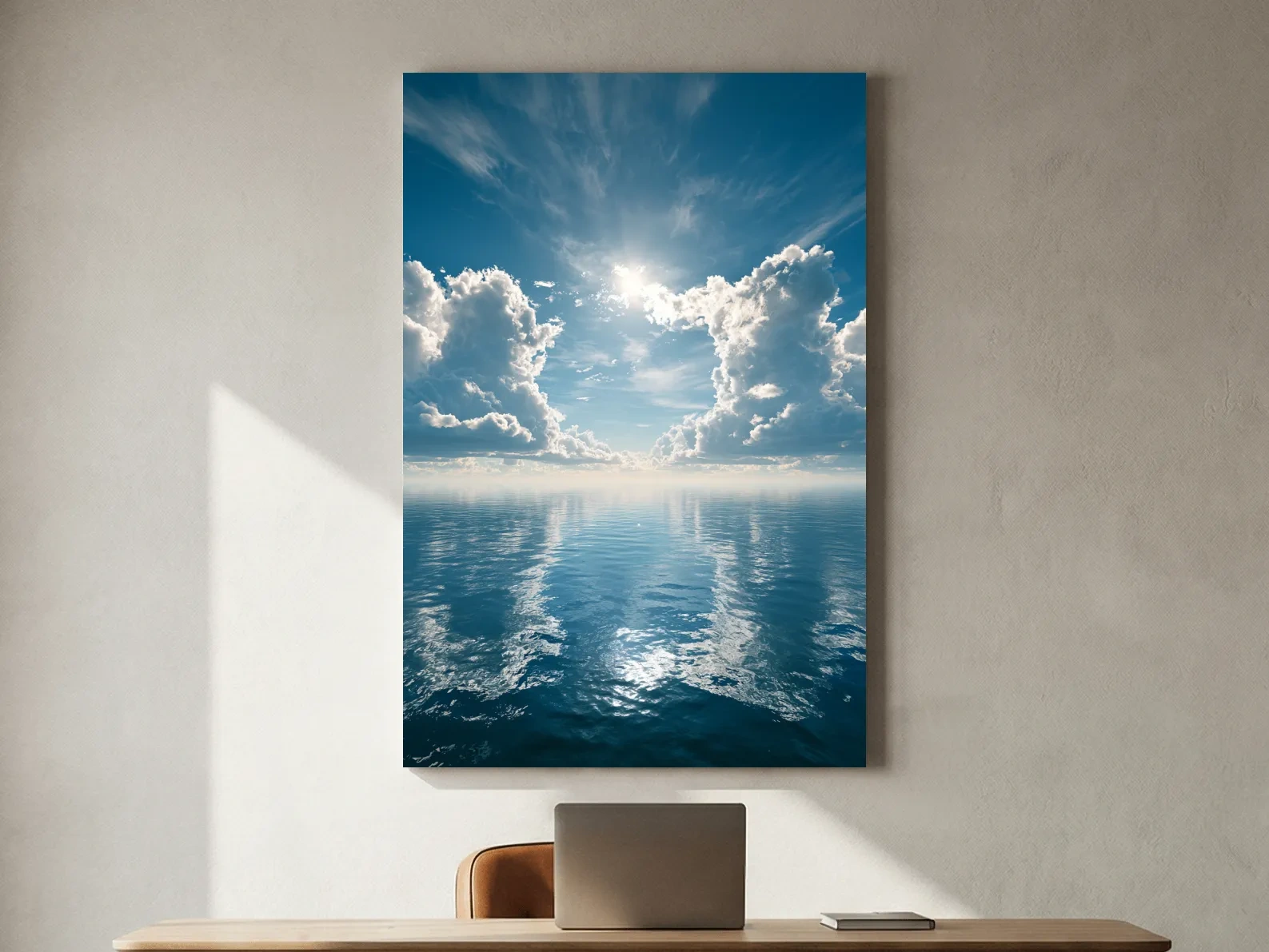 Serene Sunlit Ocean Clouds - Seascape Photography Wall Art