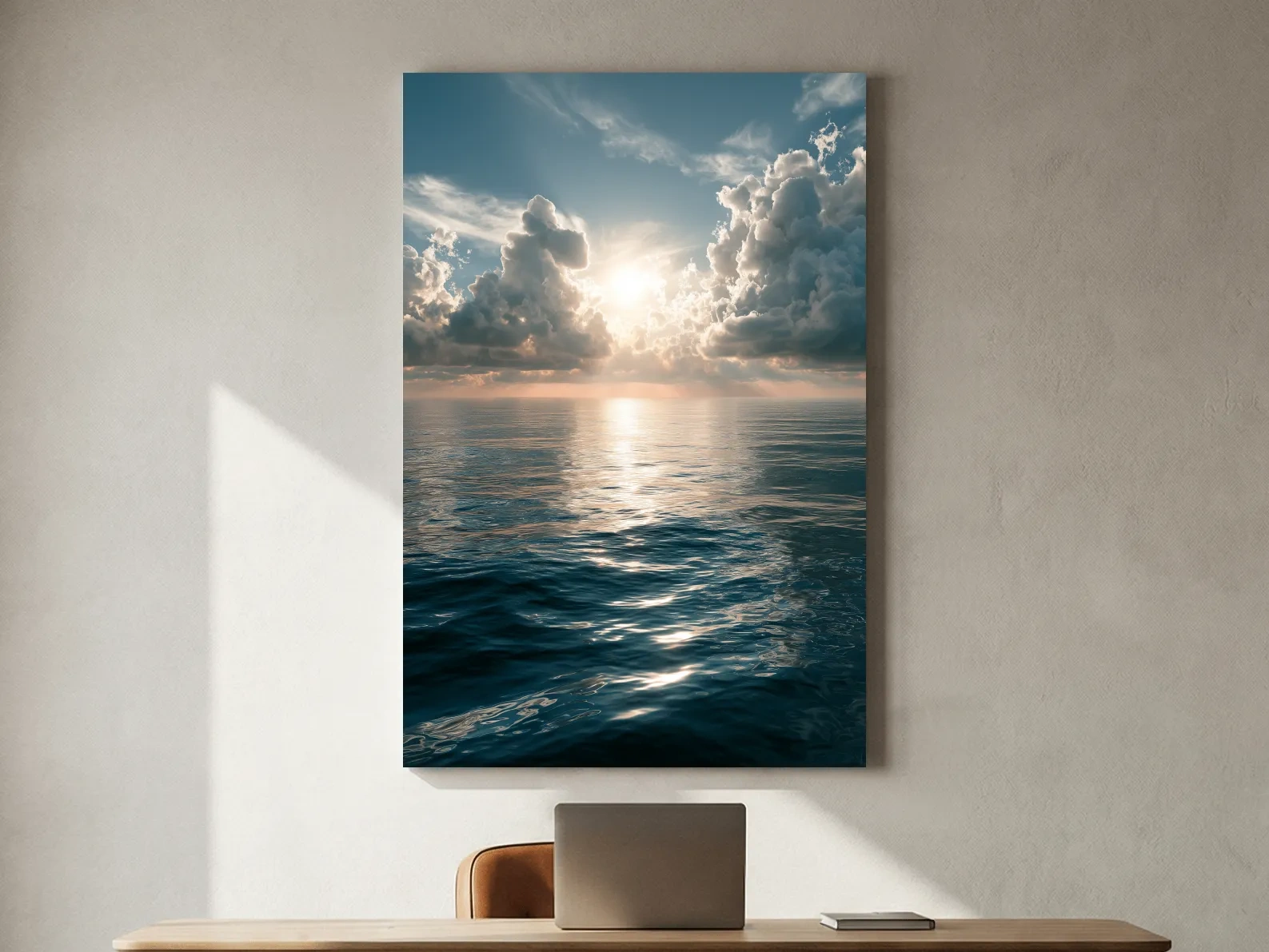 Dramatic Sunlit Ocean Horizon - Moody Seascape Wall Art