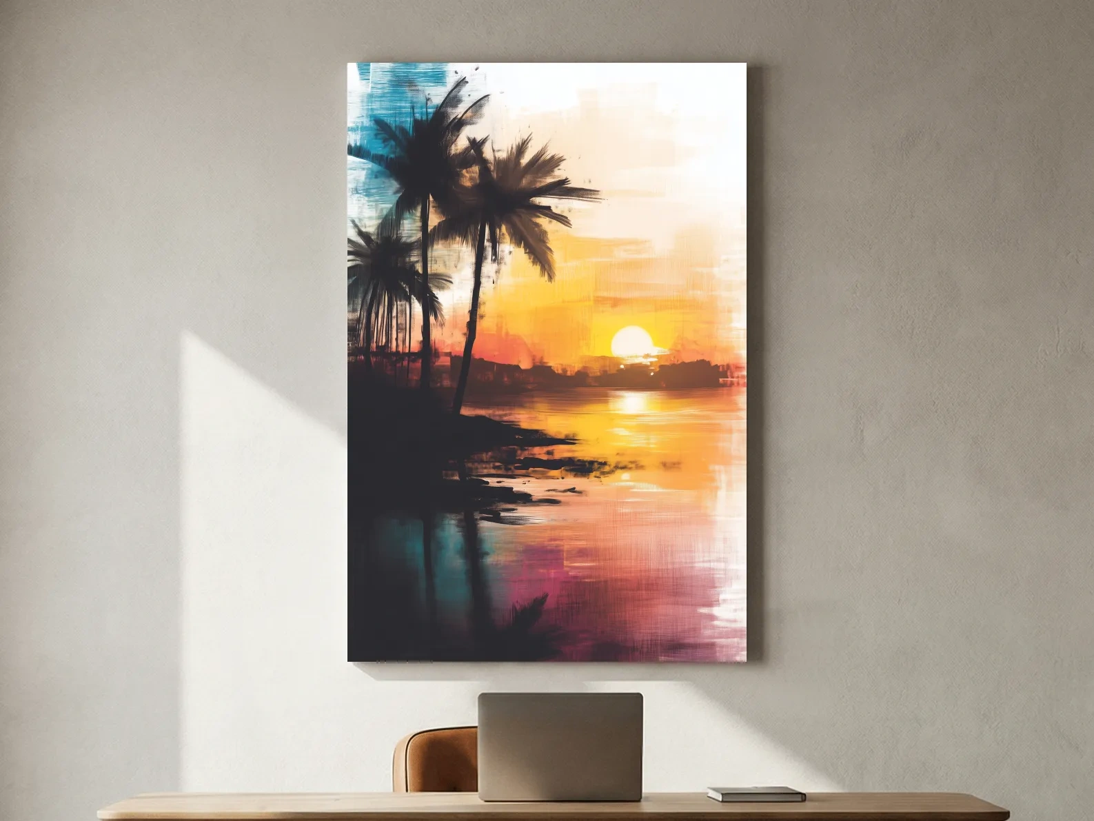 Tropical Palm Sunset Painting - Abstract Beach Wall Art