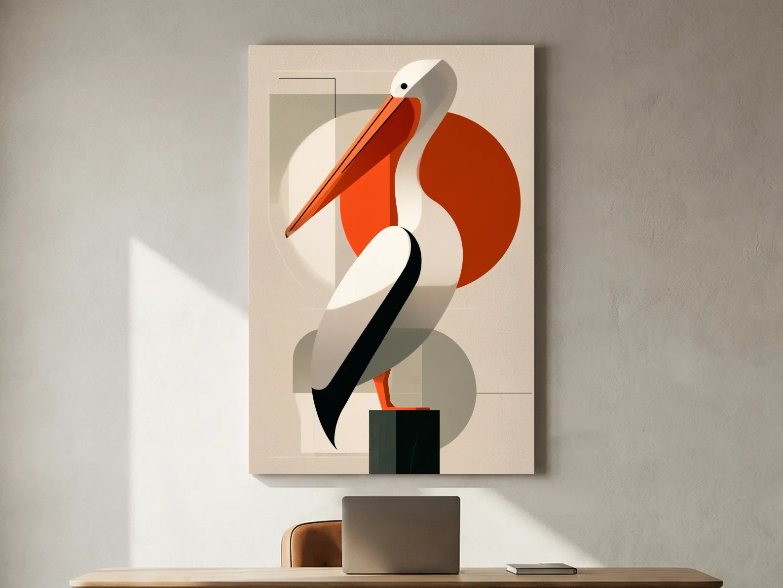 Mid-Century Pelican Illustration - Geometric Coastal Bird Wall Art