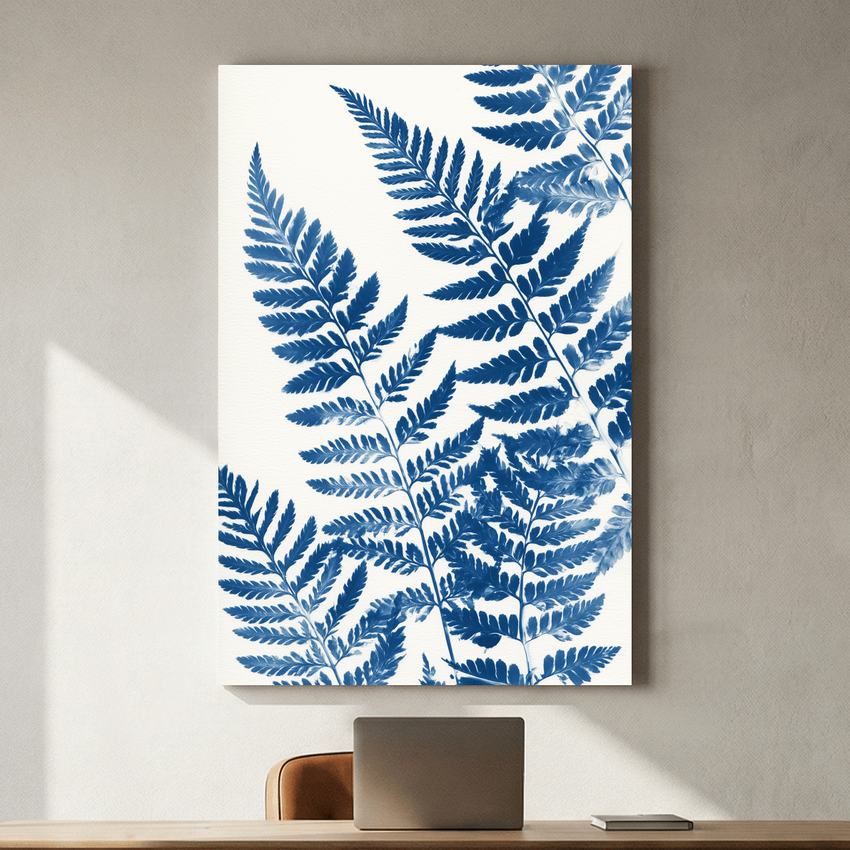 Cyanotype Fern Botanical Illustration - Minimalist Hamptons Wall Art