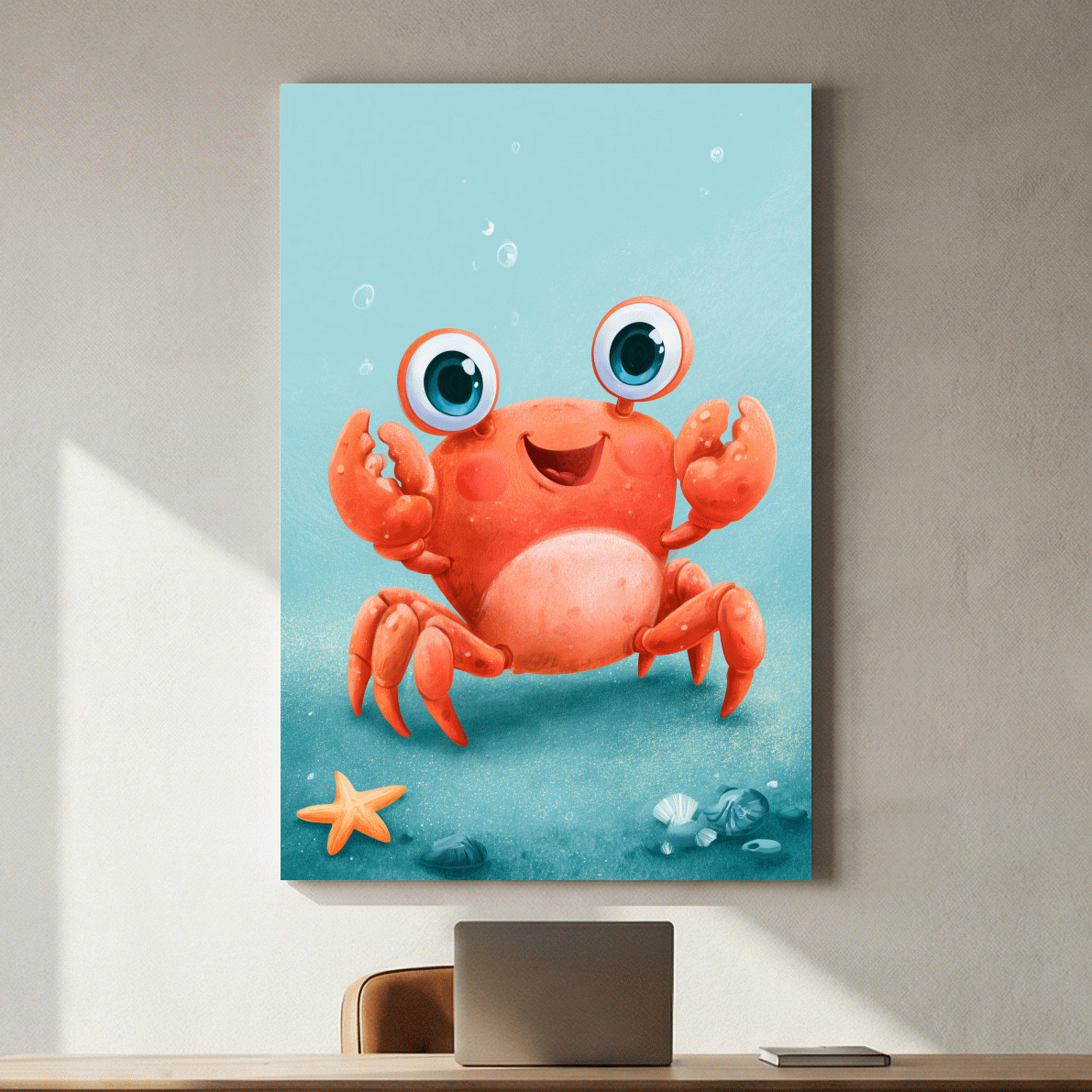 Cute Baby Crab Underwater Illustration - Whimsical Nursery Marine Life Art