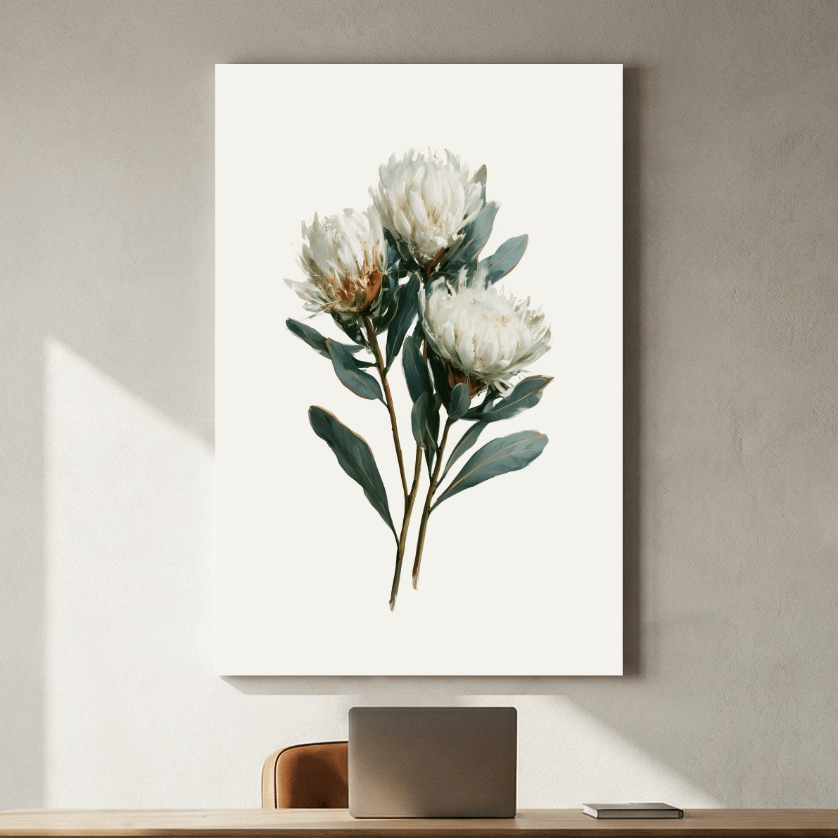 Minimalist Coastal Protea Botanical Illustration - Flower Wall Art