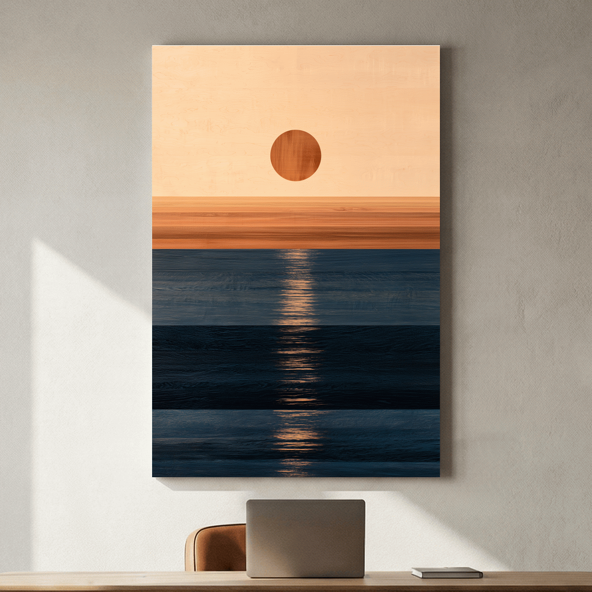 Minimalist Abstract Ocean Horizon - Mixed Media Sunset Wall Art