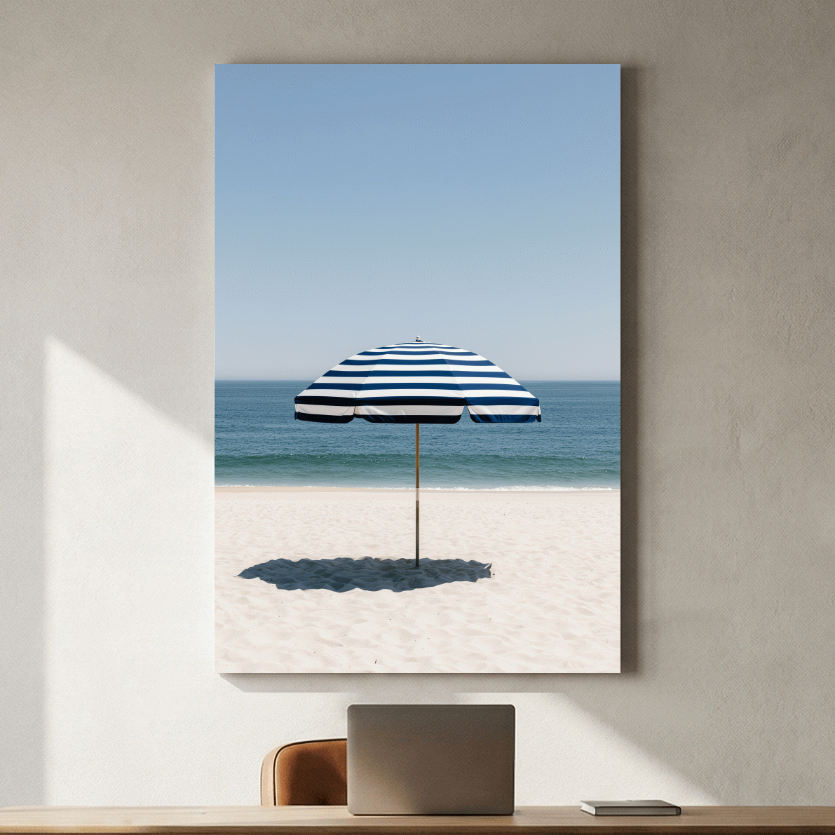 Minimalist Striped Beach Umbrella - Hamptons Photographic Wall Art