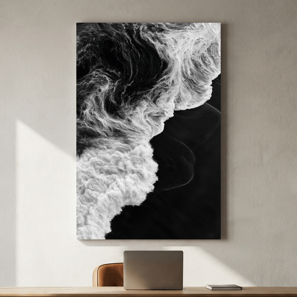 Aerial Abstract Ocean Waves - Black And White Photographic Wall Art