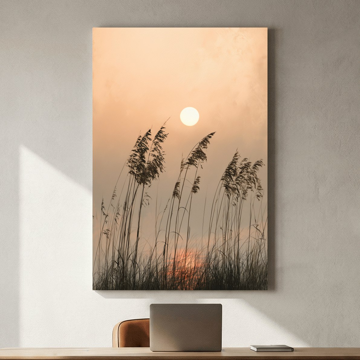 Surreal Seagrass Silhouette Sunset - Boho Botanical Illustration Art
