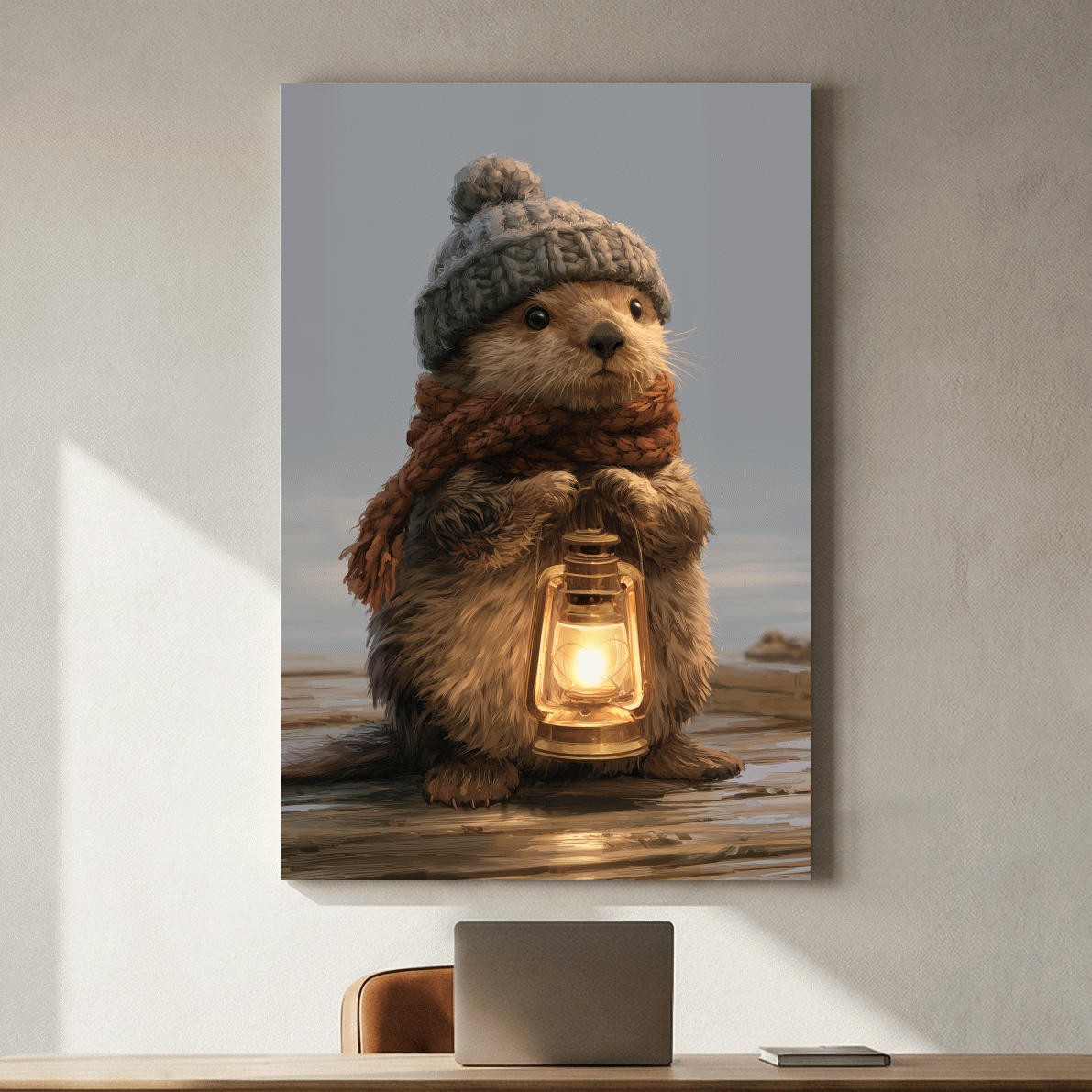 Whimsical Sea Otter Lantern Painting - Cozy Marine Life Wall Art