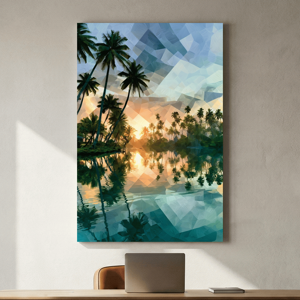Tropical Lagoon Palm Trees - Abstract Sunset Painting Wall Art