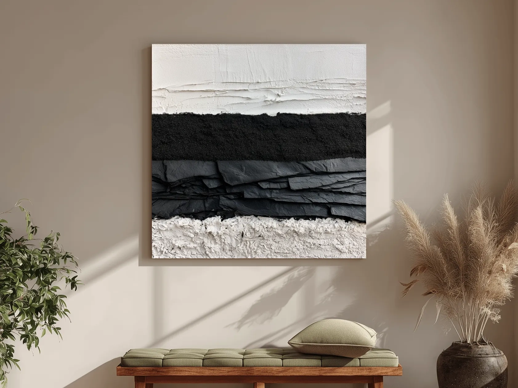 Layered Stone Strata Design - Abstract Mixed Media Wall Art