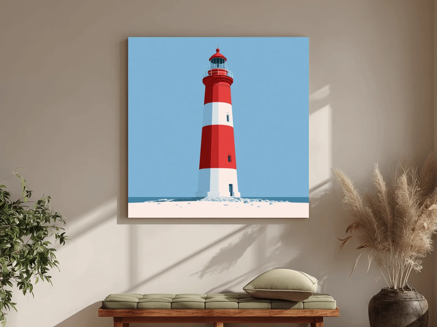 Mid-Century Lighthouse Vector Illustration - Minimalist Nautical Wall Art
