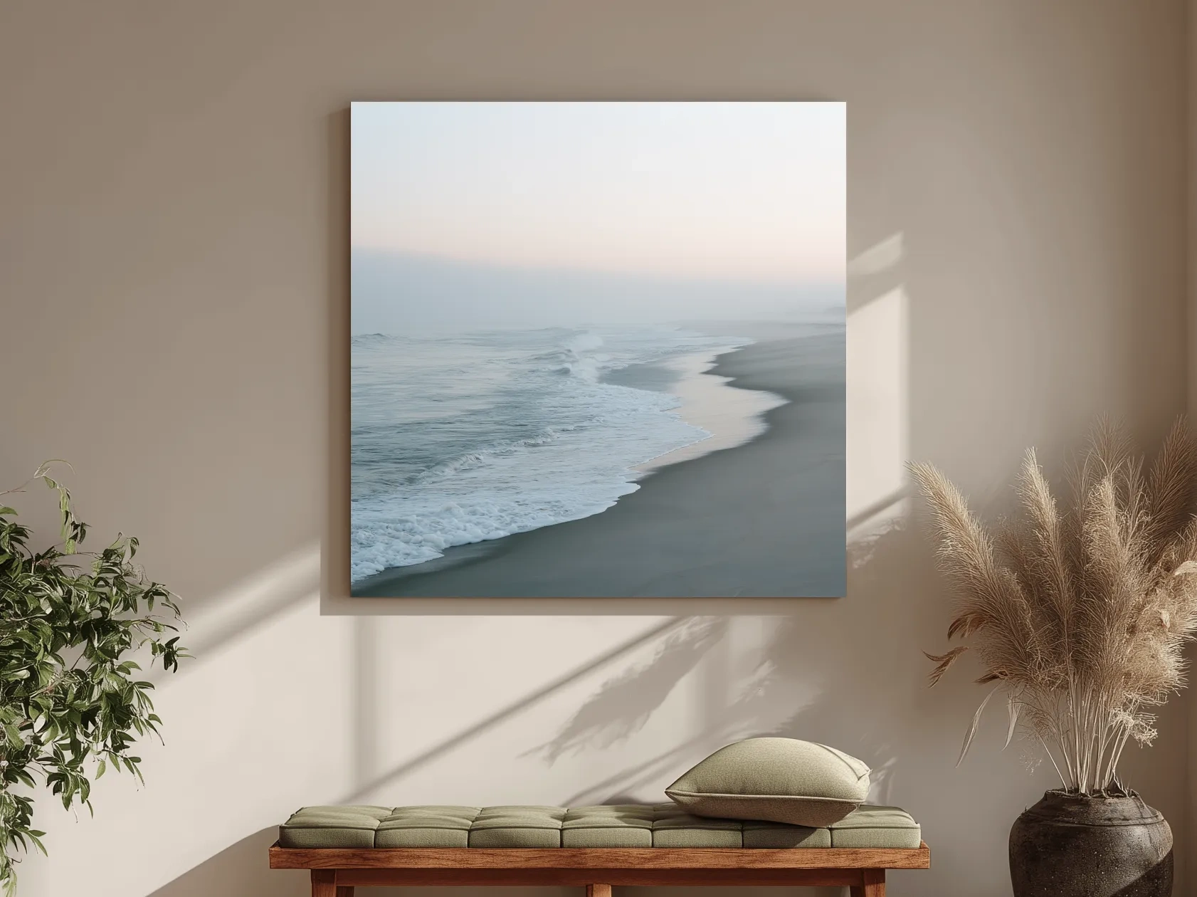 Misty Boho Beach Waves - Minimalist Photographic Wall Art