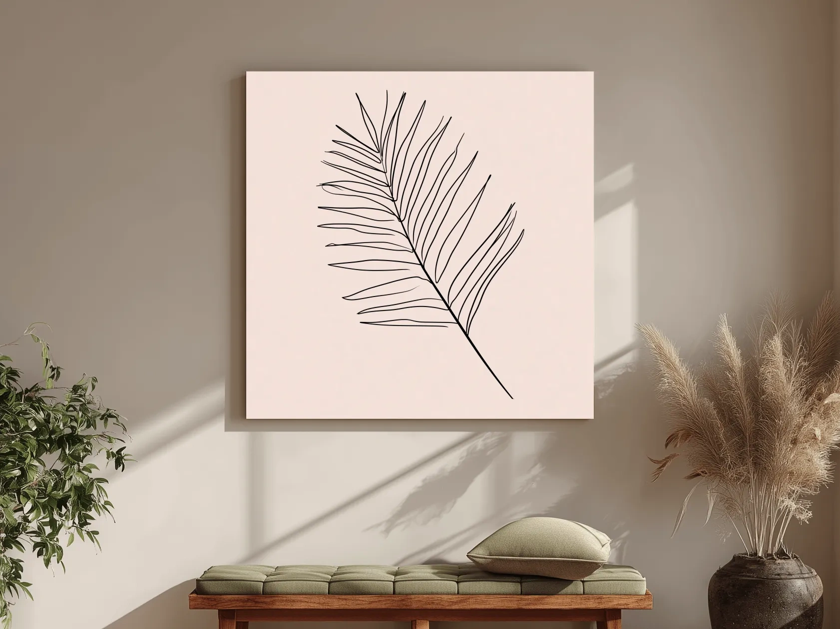 Minimalist Tropical Palm Frond - Boho Botanical Line Art