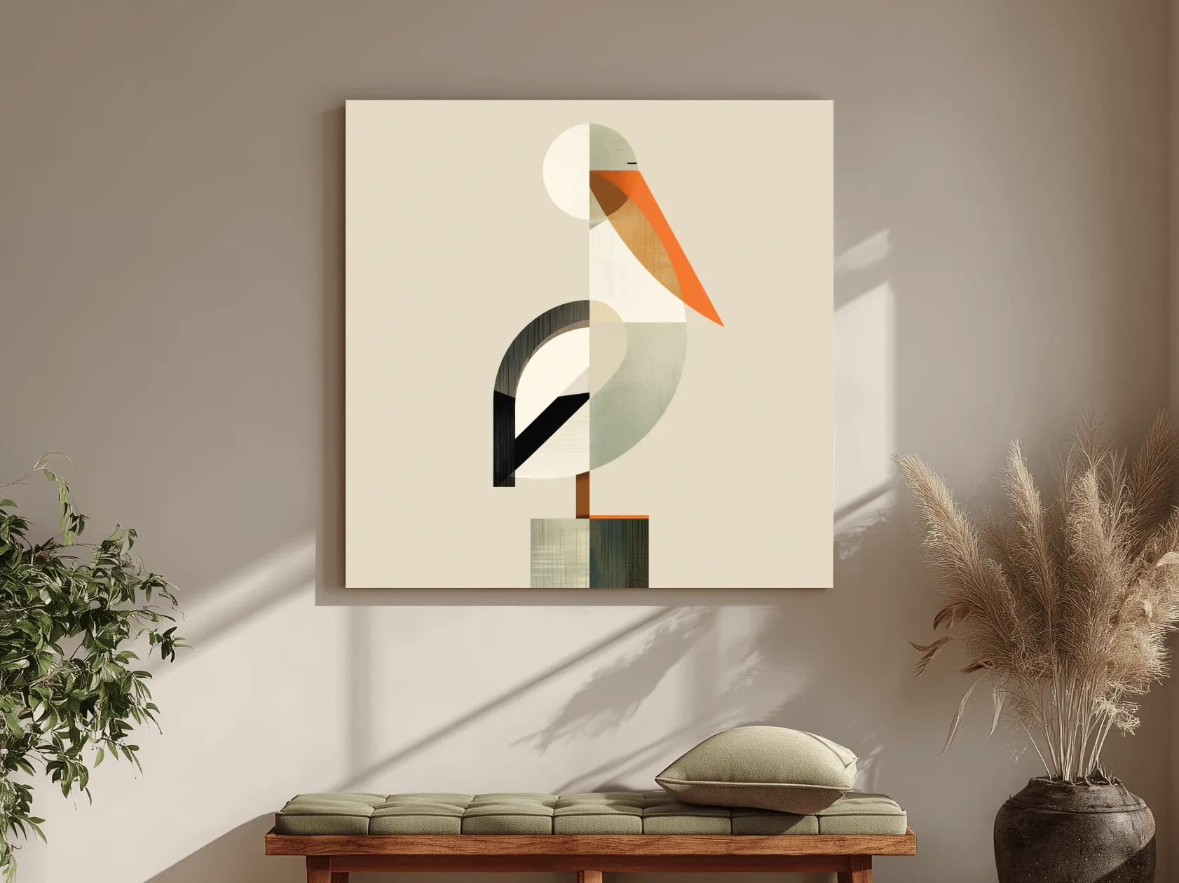 Mid-Century Geometric Pelican - Minimalist Coastal Illustration Wall Art