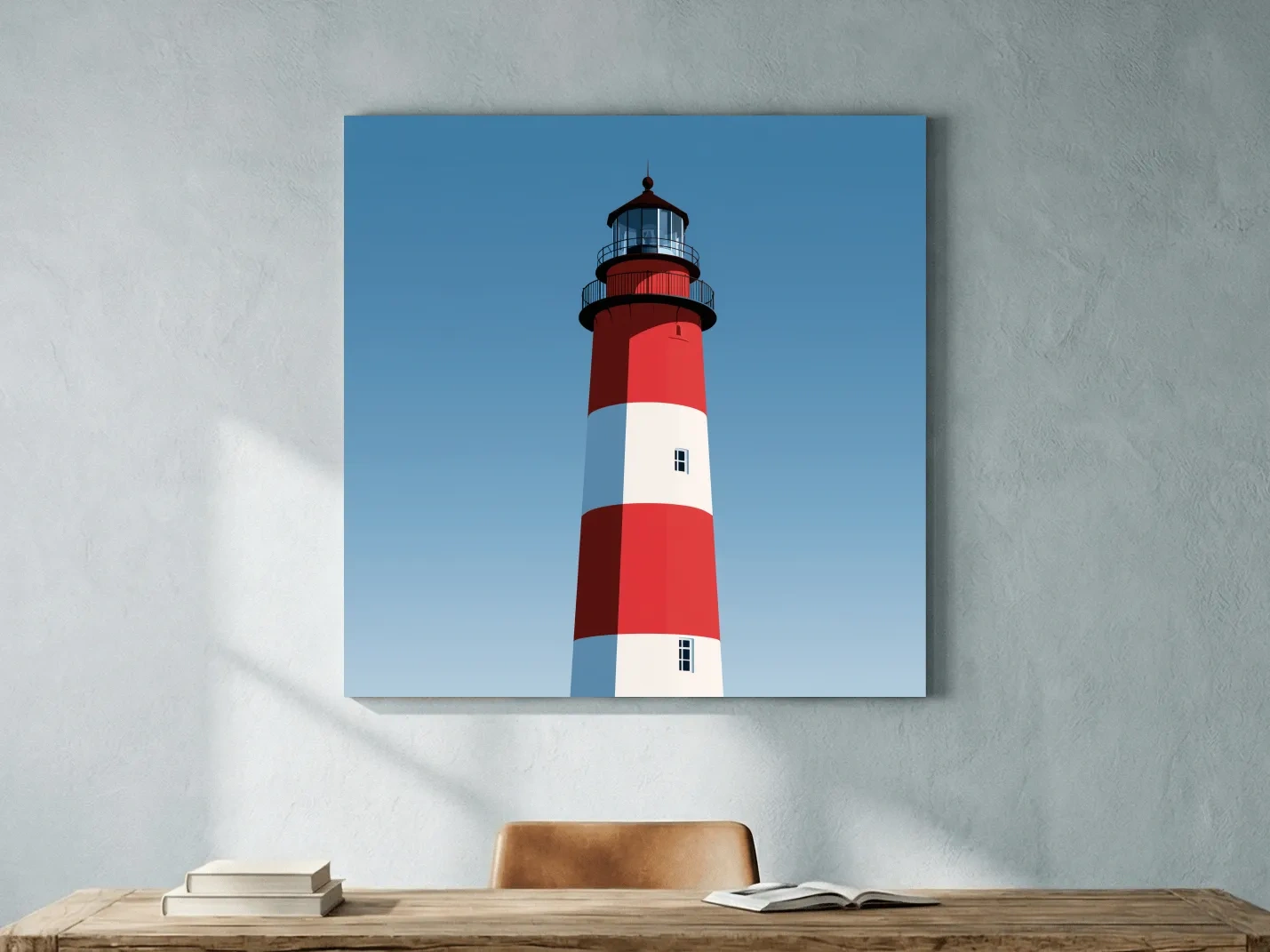 Mid-Century Striped Lighthouse Illustration - Minimalist Nautical Wall Art