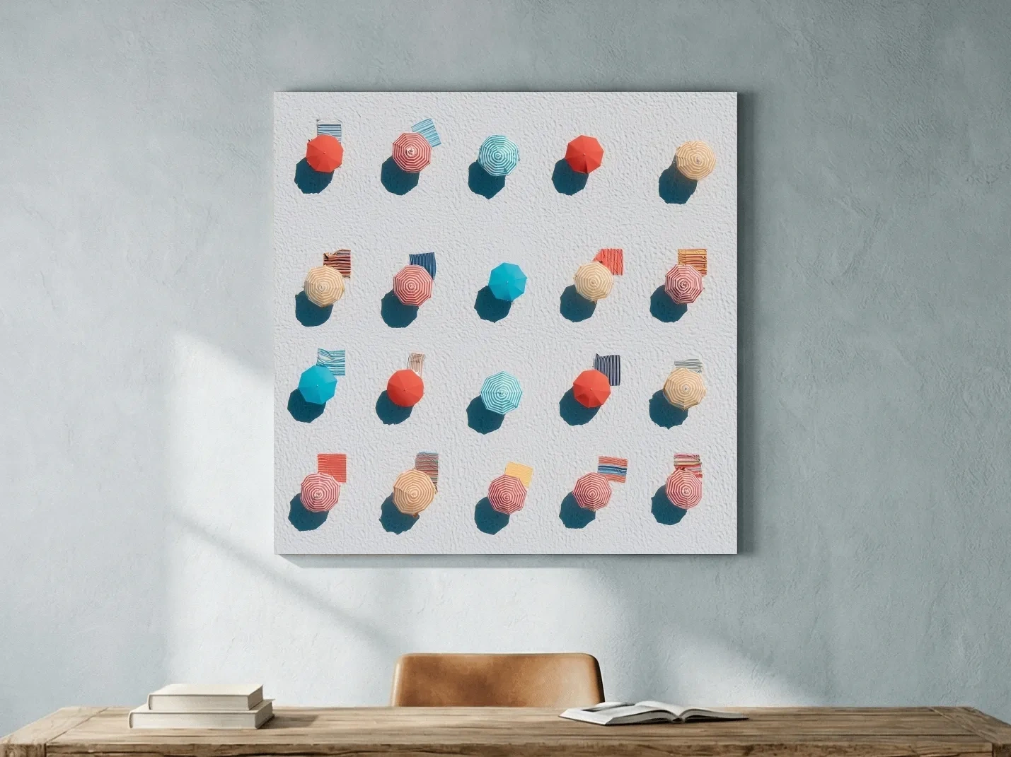 Geometric Beach Umbrellas Aerial Painting - Abstract Coastal Wall Art