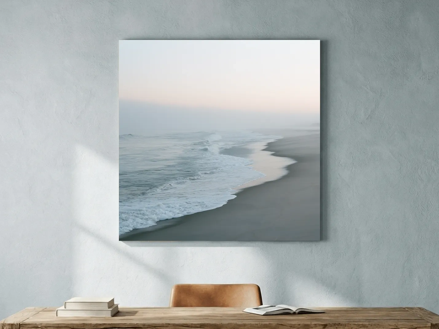 Misty Boho Beach Waves - Minimalist Photographic Wall Art