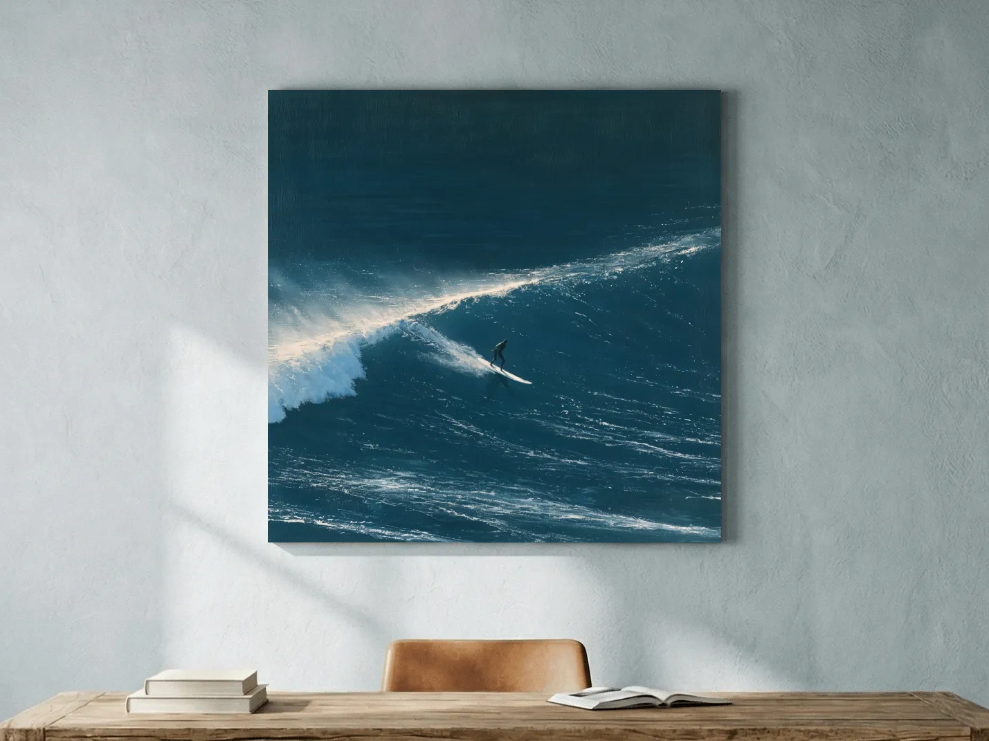 Surfer Riding Ocean Wave - Dramatic Longboard Painting Wall Art