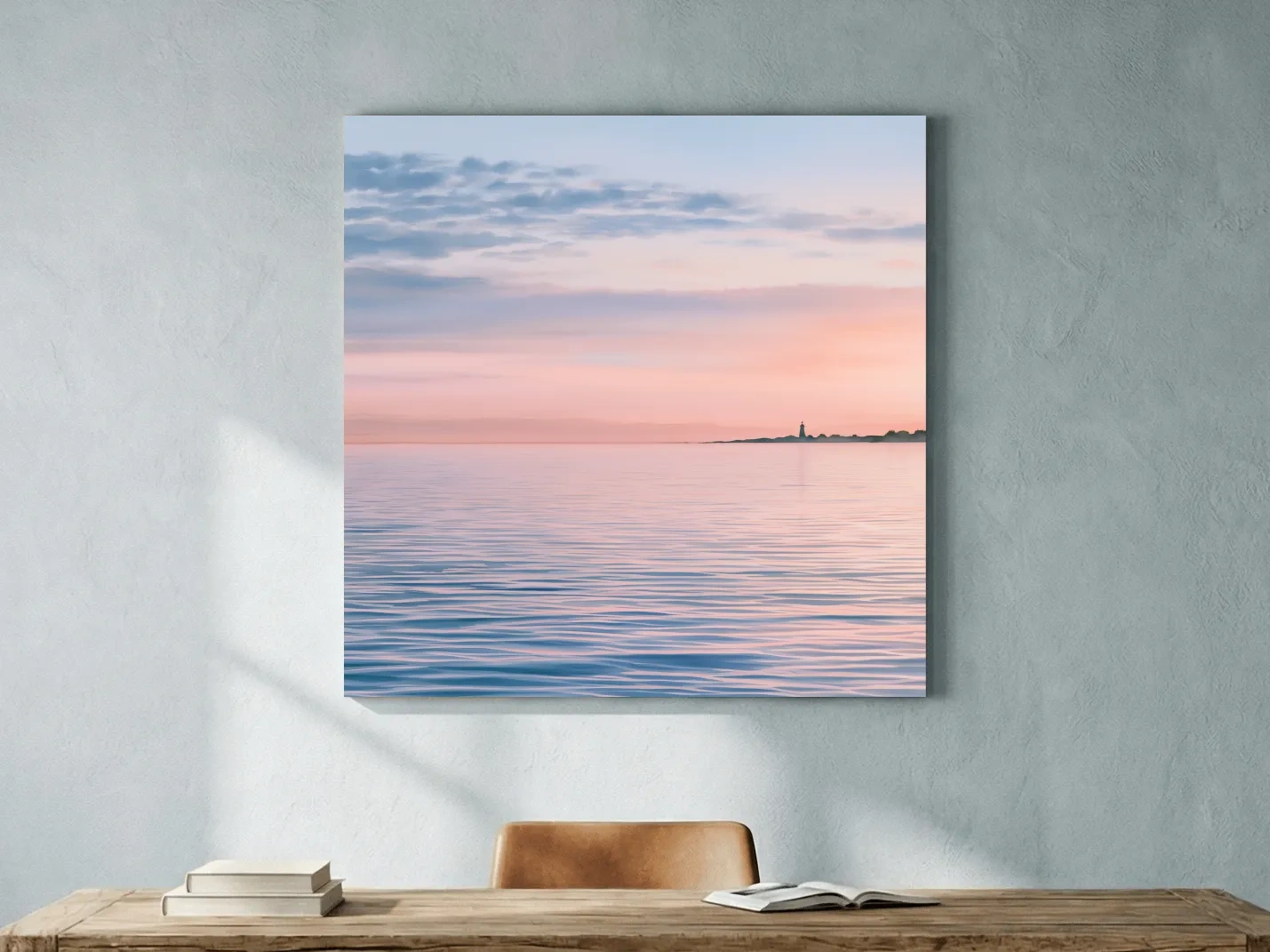 Serene Lighthouse Sunset - Pastel Seascape Wall Art