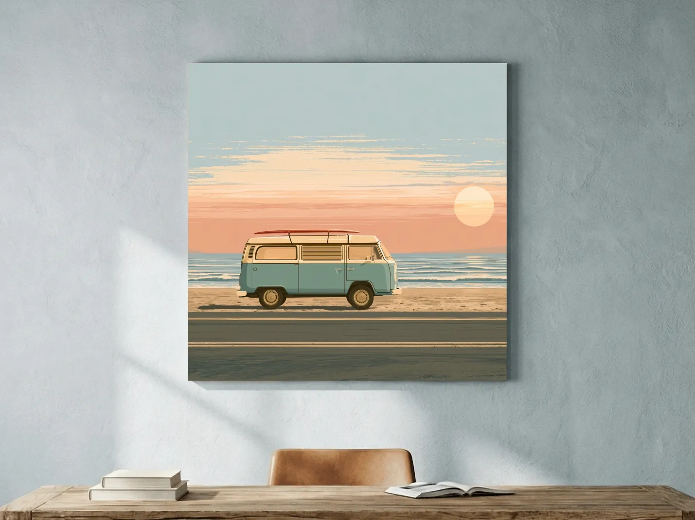 Vintage 1970s Beach Camper Van - Retro Coastal Vector Wall Art