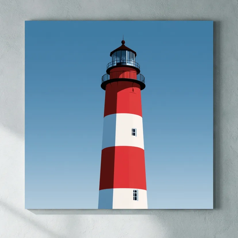 Mid-Century Striped Lighthouse Illustration - Minimalist Nautical Wall Art