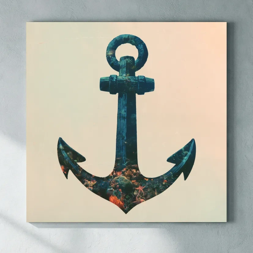 Underwater Anchor Double Exposure - Minimalist Marine Illustration Art