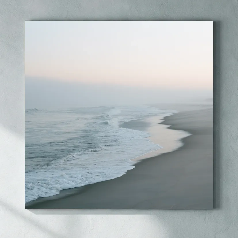 Misty Boho Beach Waves - Minimalist Photographic Wall Art