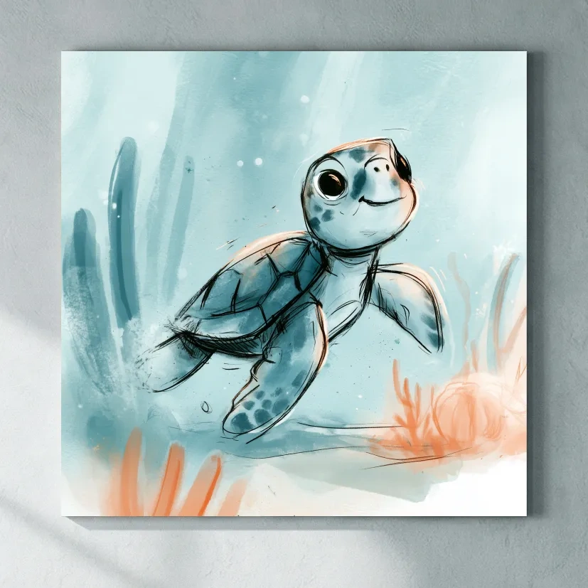 Cute Sea Turtle Underwater Watercolour Illustration - Marine Life Wall Art