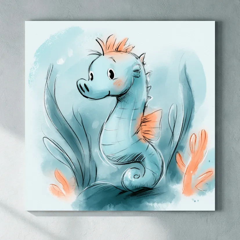 Cute Seahorse Underwater Watercolour Illustration - Nursery Marine Life Art