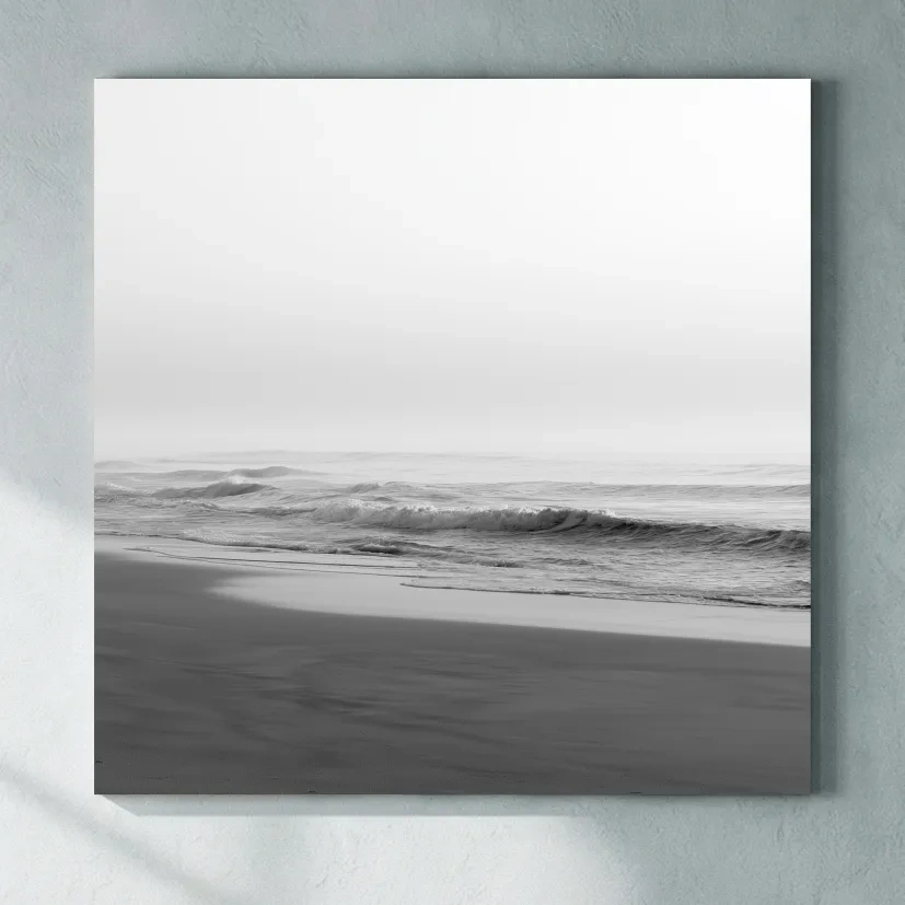 Misty Beach Waves - Minimalist Photographic Wall Art