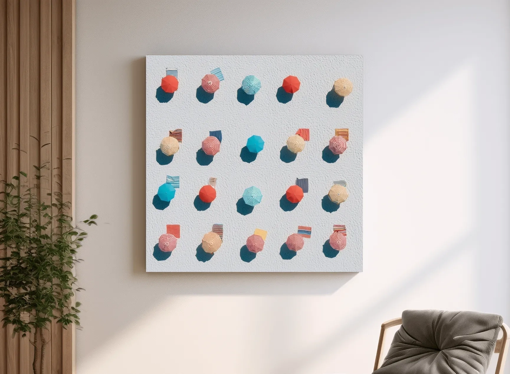 Geometric Beach Umbrellas Aerial Painting - Abstract Coastal Wall Art