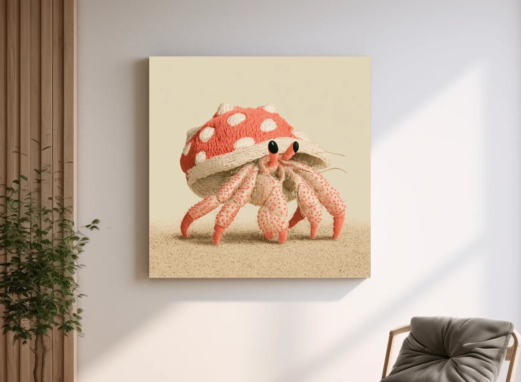 Cute Embroidered Hermit Crab Illustration - Whimsical Marine Life Art
