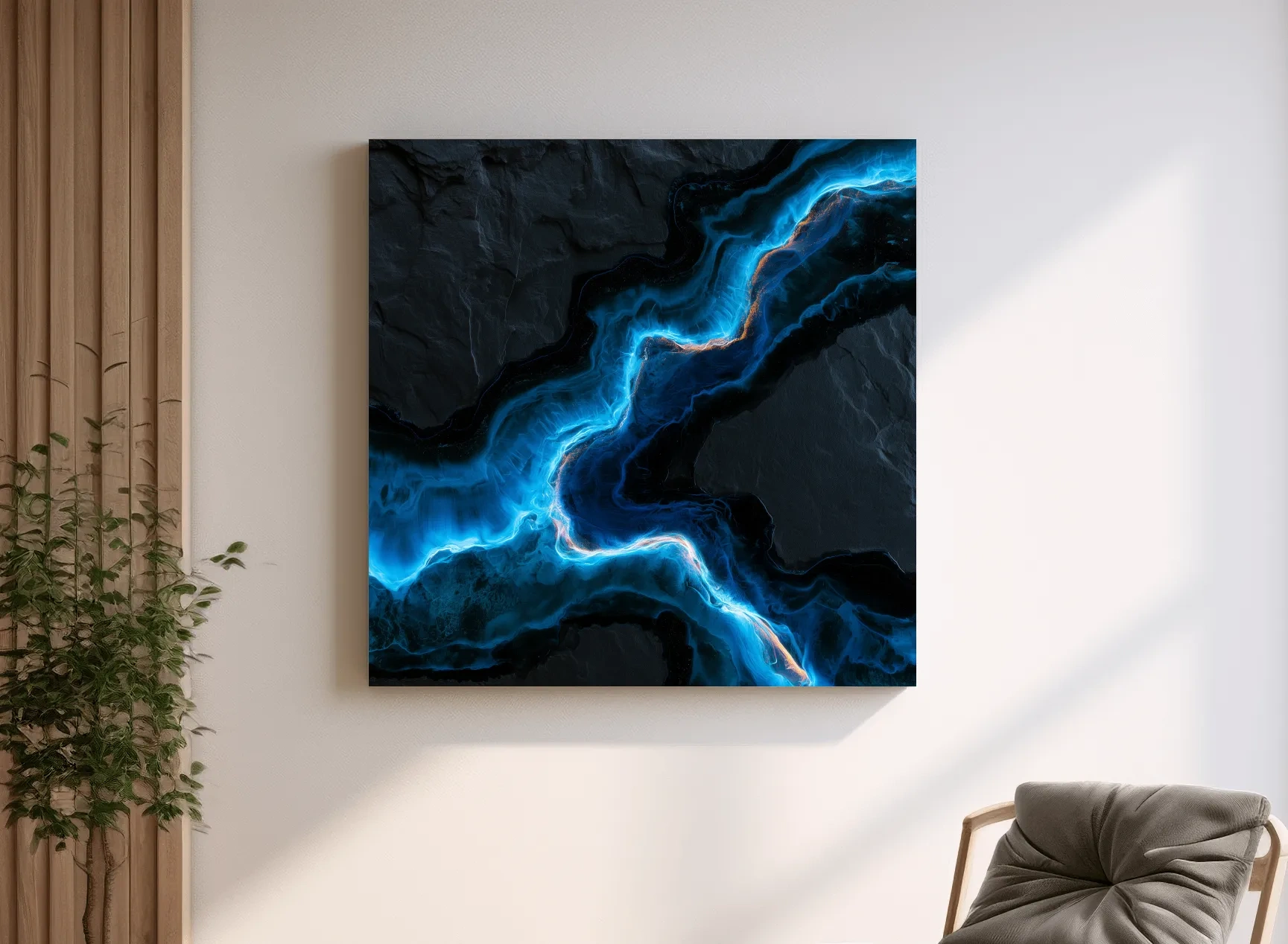 Glowing Ocean Geode Abstract - Dark Natural Mineral Wall Art