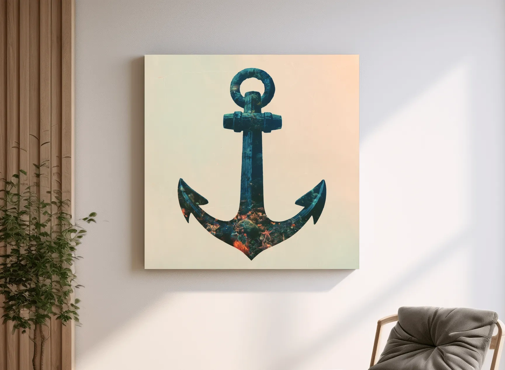 Underwater Anchor Double Exposure - Minimalist Marine Illustration Art