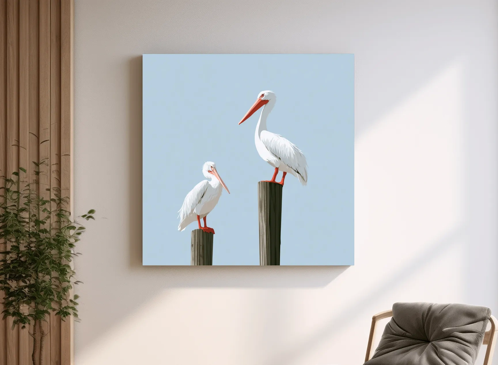 Minimalist Pelican Pair Illustration - Coastal Bird Wall Art