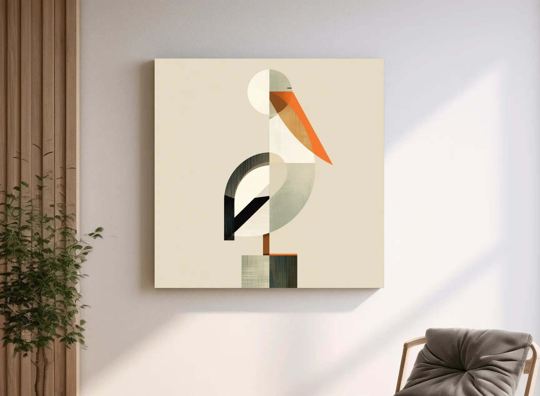 Mid-Century Geometric Pelican - Minimalist Coastal Illustration Wall Art