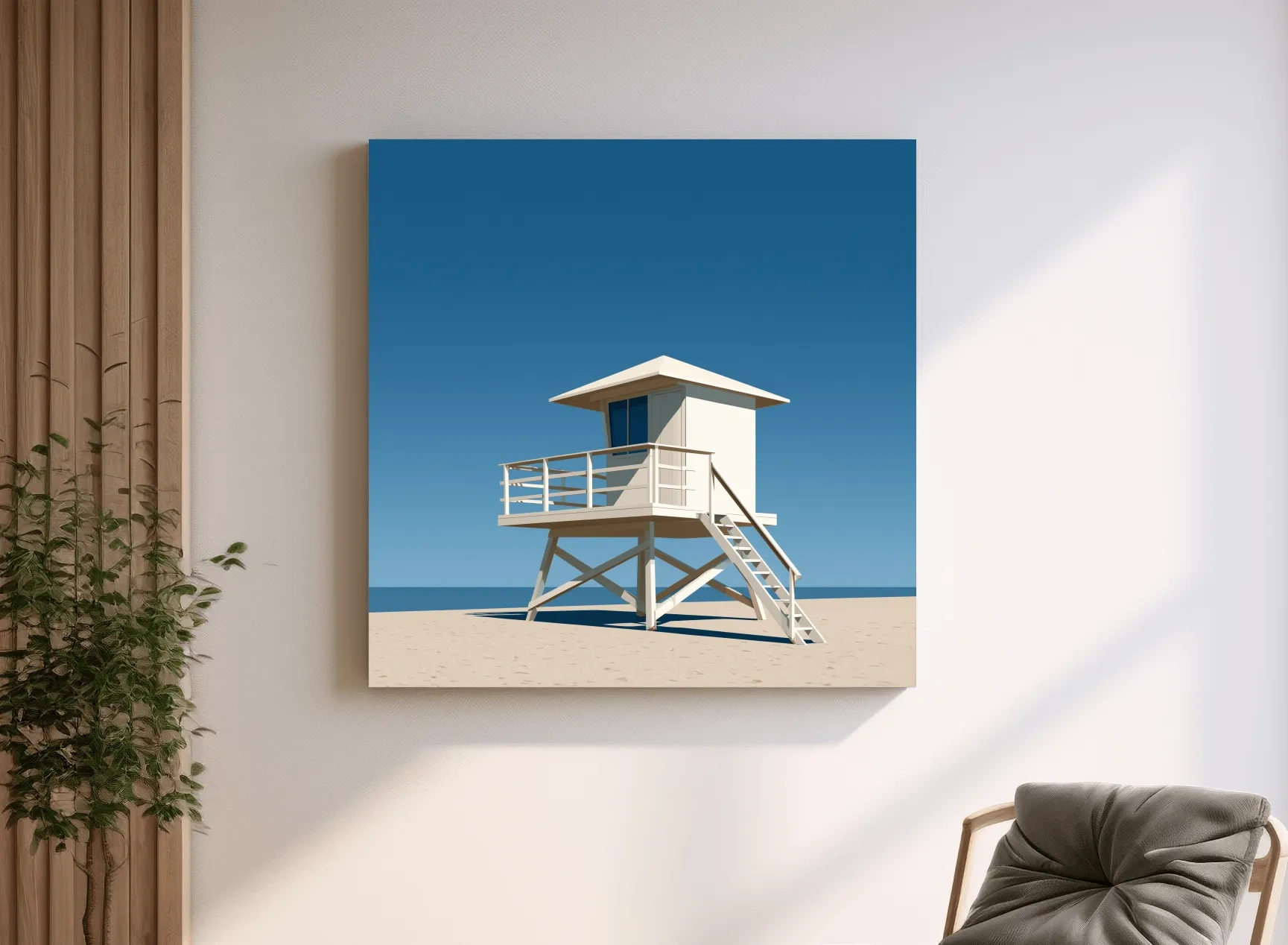 Mid-Century Beach Lifeguard Tower - Minimalist Vector Wall Art