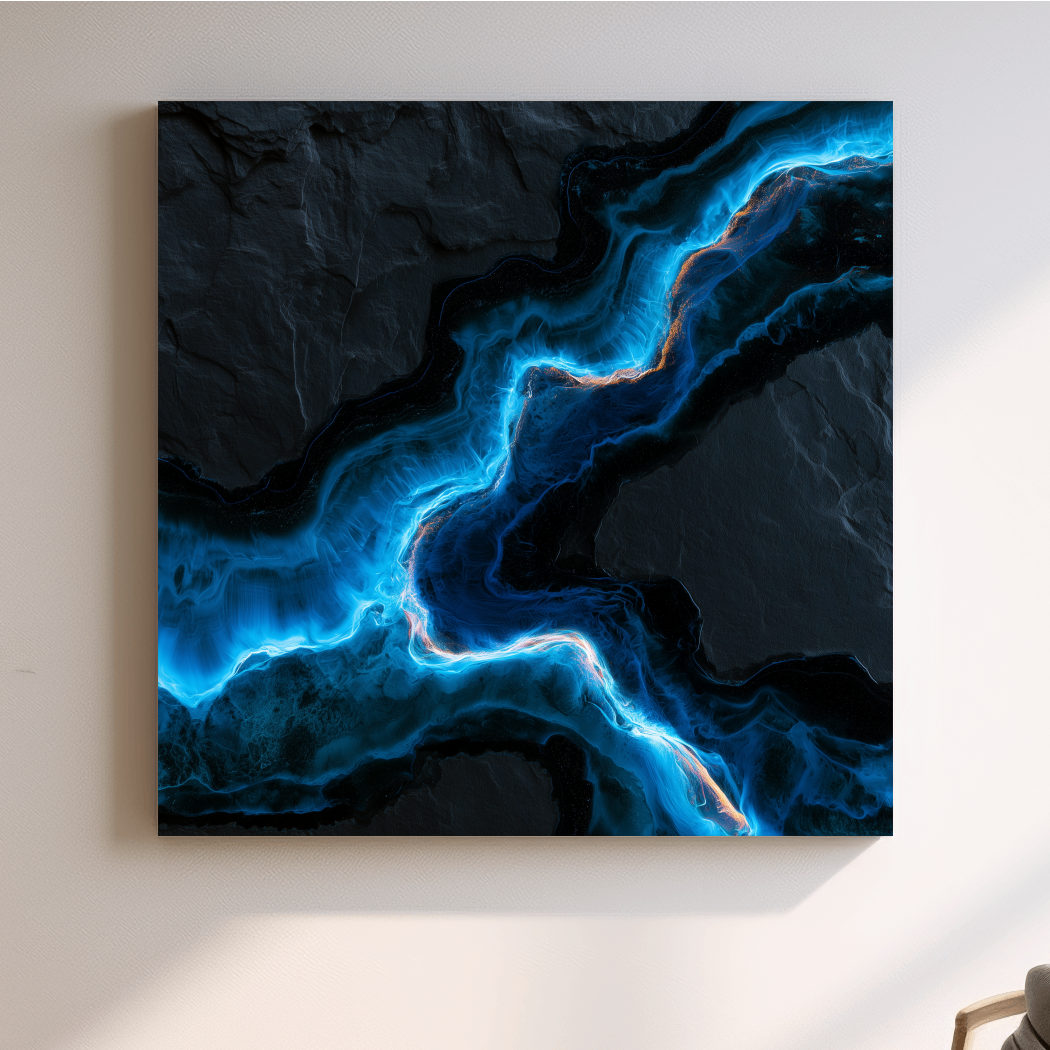 Glowing Ocean Geode Abstract - Dark Natural Mineral Wall Art