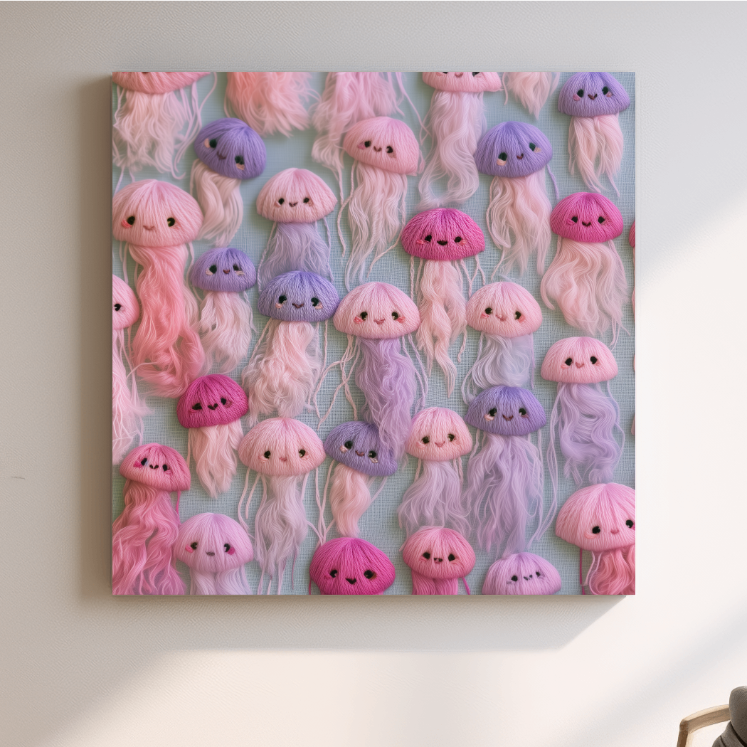 Playful Jellyfish Embroidery Style - Cute Marine Life Nursery Art