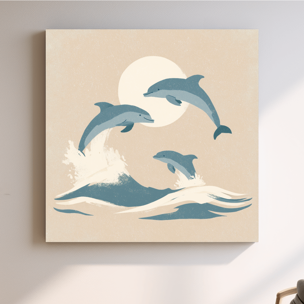Minimalist Dolphin Trio Illustration - Nursery Marine Life Wall Art