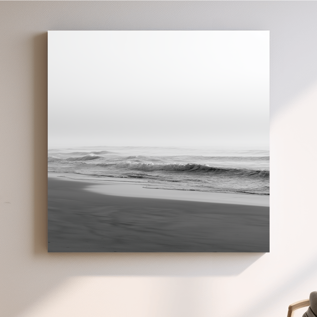 Misty Beach Waves - Minimalist Photographic Wall Art