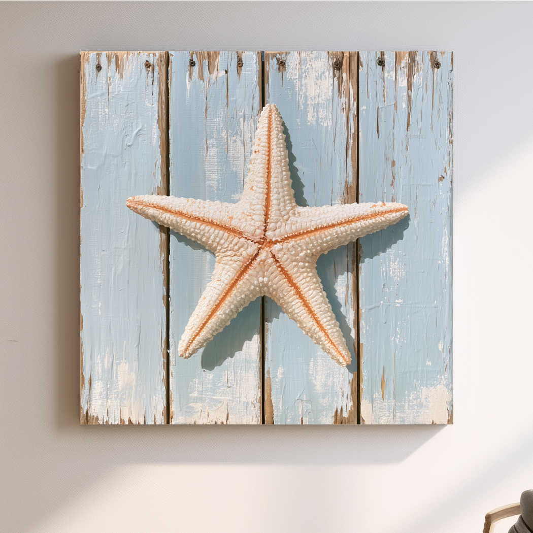 Rustic Starfish on Reclaimed Wood - Coastal Painting Wall Art