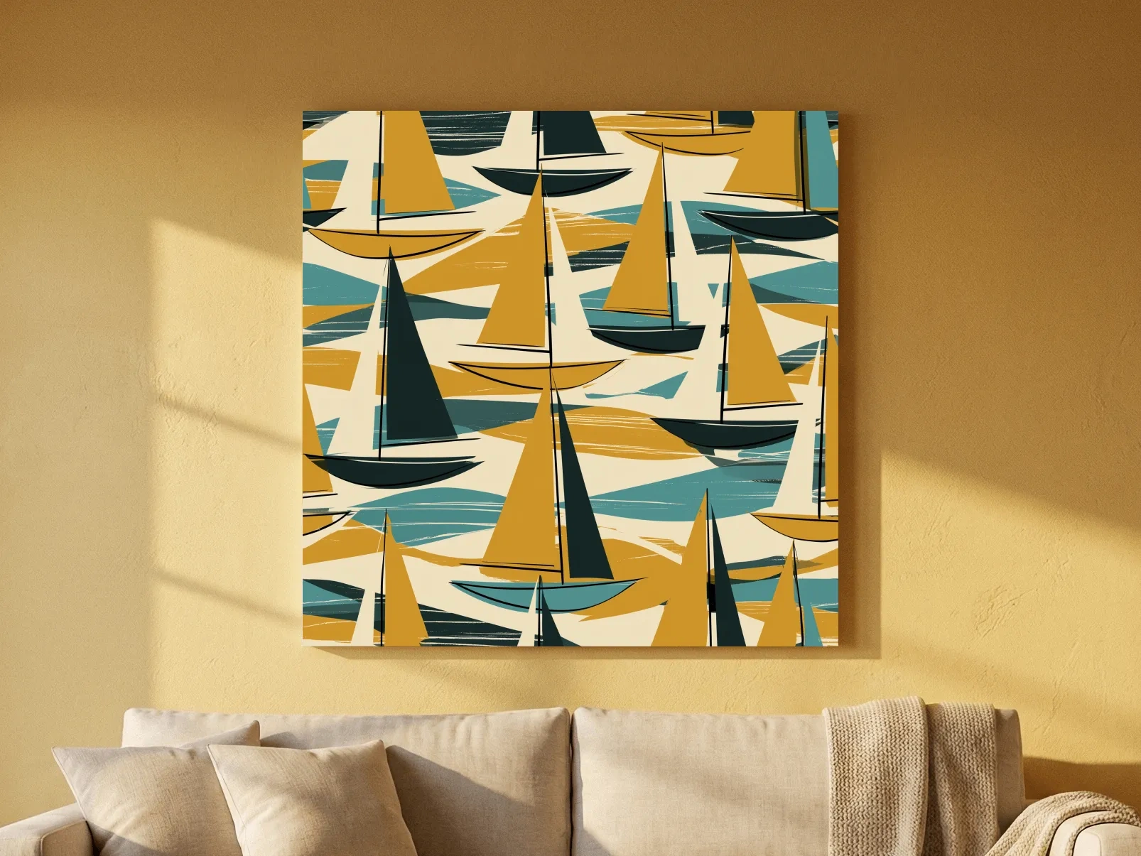 Mid-Century Abstract Sailboat Illustration - Retro Nautical Wall Art