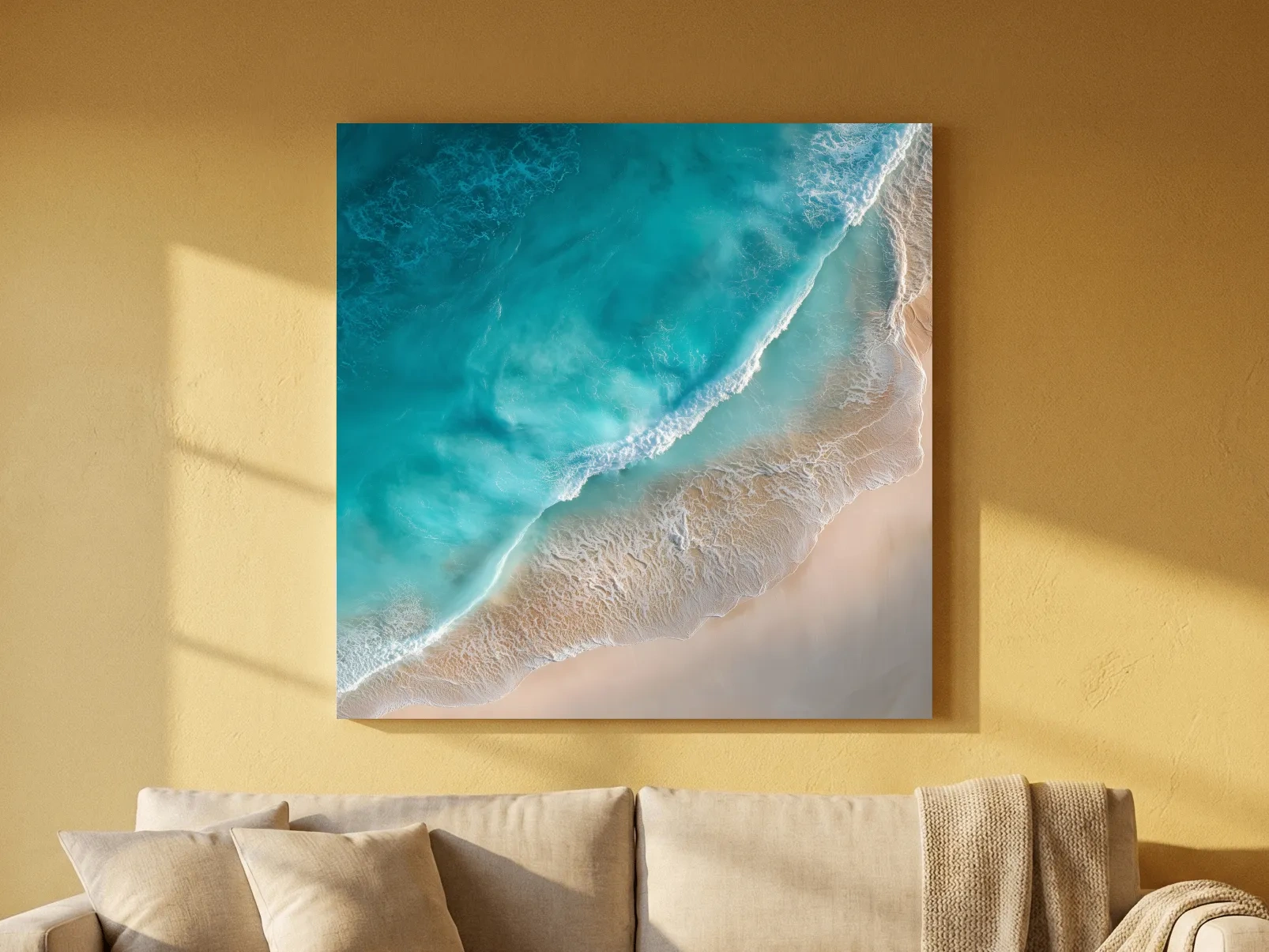 Aerial Tropical Shoreline Waves - Serene Ocean Photography Wall Art