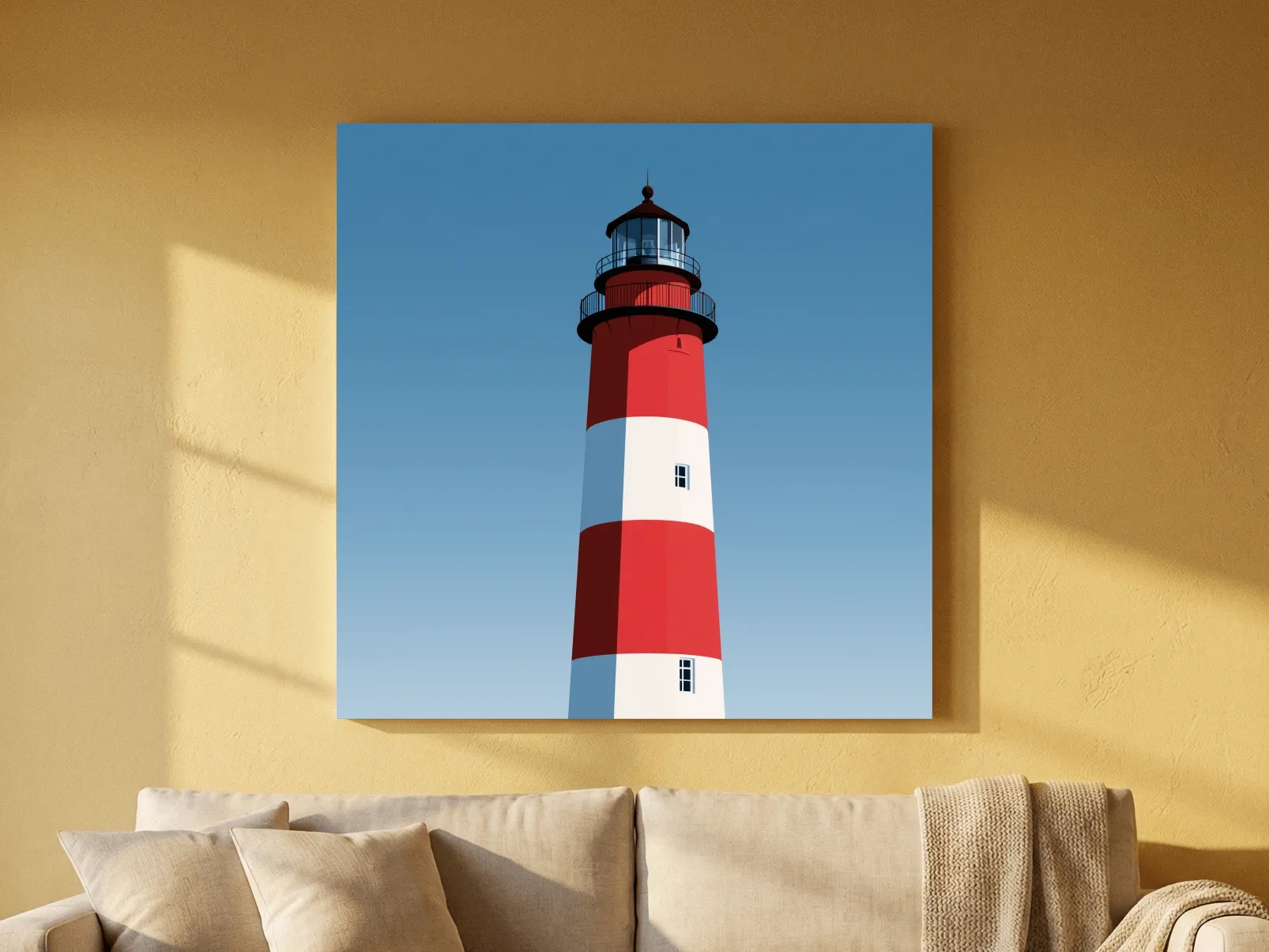 Mid-Century Striped Lighthouse Illustration - Minimalist Nautical Wall Art