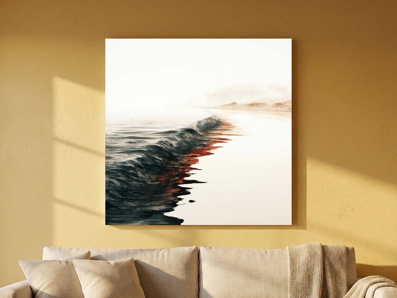Misty Surreal Ocean Wave Illustration - Minimalist Seascape Wall Art