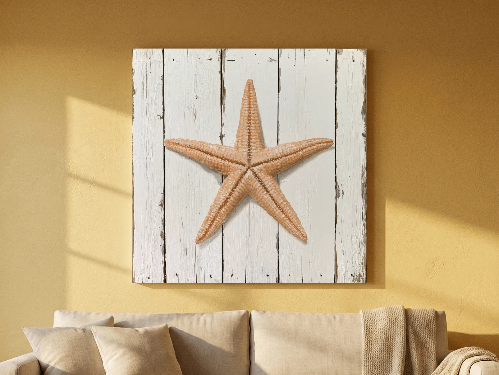 Rustic Starfish Painting on Wood - Coastal Wall Artwork