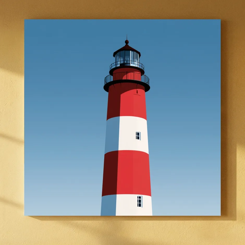 Mid-Century Striped Lighthouse Illustration - Minimalist Nautical Wall Art