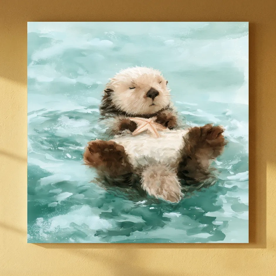 Dreamy Sea Otter Watercolour - Cute Marine Life Wall Art